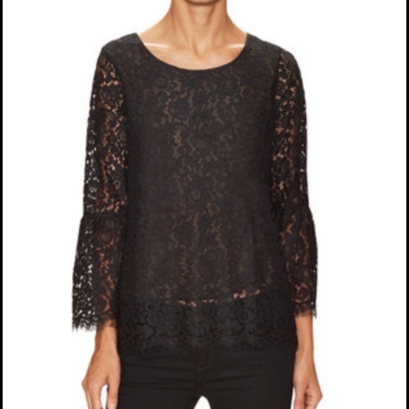 Falcon & Bloom Black Lace Bell Sleeve Top XS - Picture 7 of 8